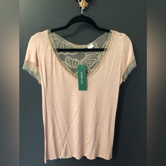 Chan Luu Tops - NWT Chan Luu handmade, beaded blouse in cameo rose-Size L, but fits smaller.